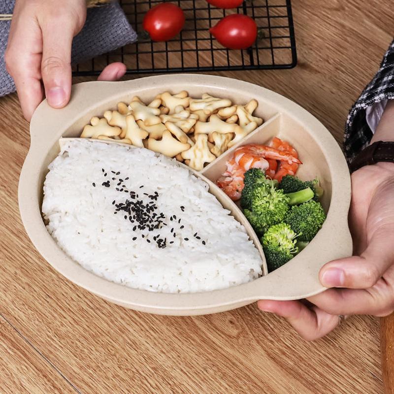 Wheat Straw Children Dividing Plate Household Solid Simple Plastic Students Dining Tableware Fashion Nordic New Thicken Dish