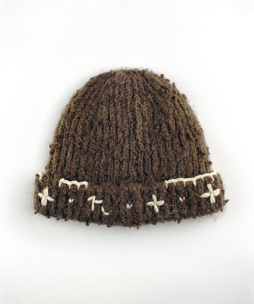 RUBATI Floral Hand-Stitched Beanie_Brown
