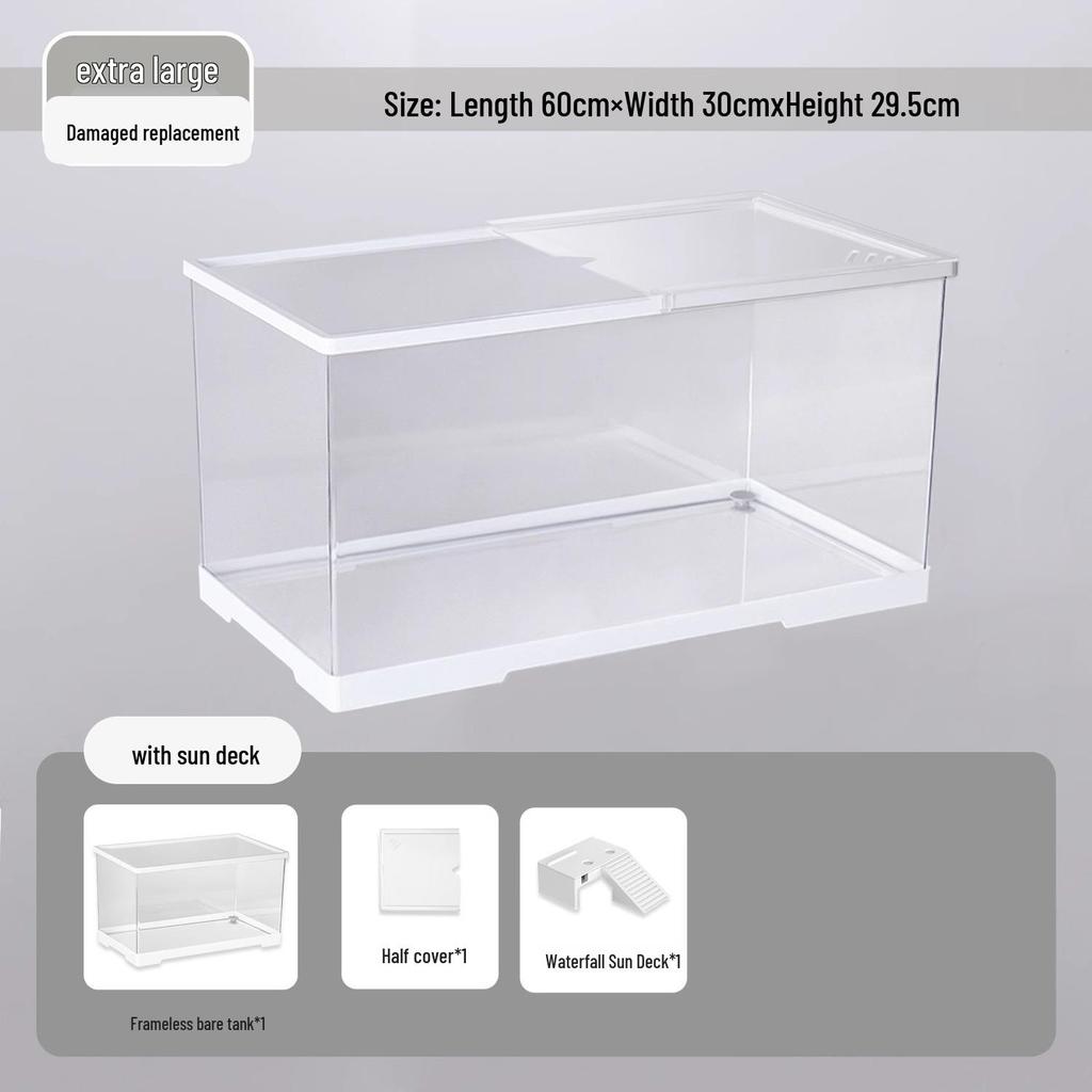 Acvariu Compact pentru Broaște Țestoase cu Platformă de Soare - Habitat Elegant de Birou cu Capac pentru Afișare Ecologică în Sufragerie