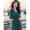 Stylish Green Chiffon Ankle-Length Beach Dress - 2025 Summer Collection