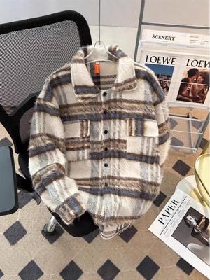 Men's Retro Japanese Plaid Woolen Jacket - Autumn Lapel Casual Warm Top