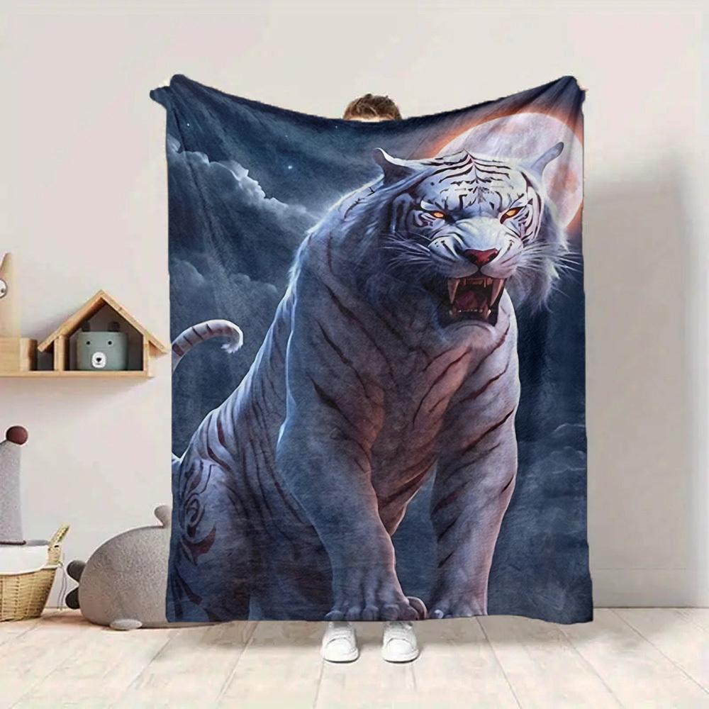 1pc Tiger Moon Night Print Blanket - Lightweight Flannel Fleece with Digital Printing, Soft Warm for Sofa, Travel, Camping, Office yy251018270