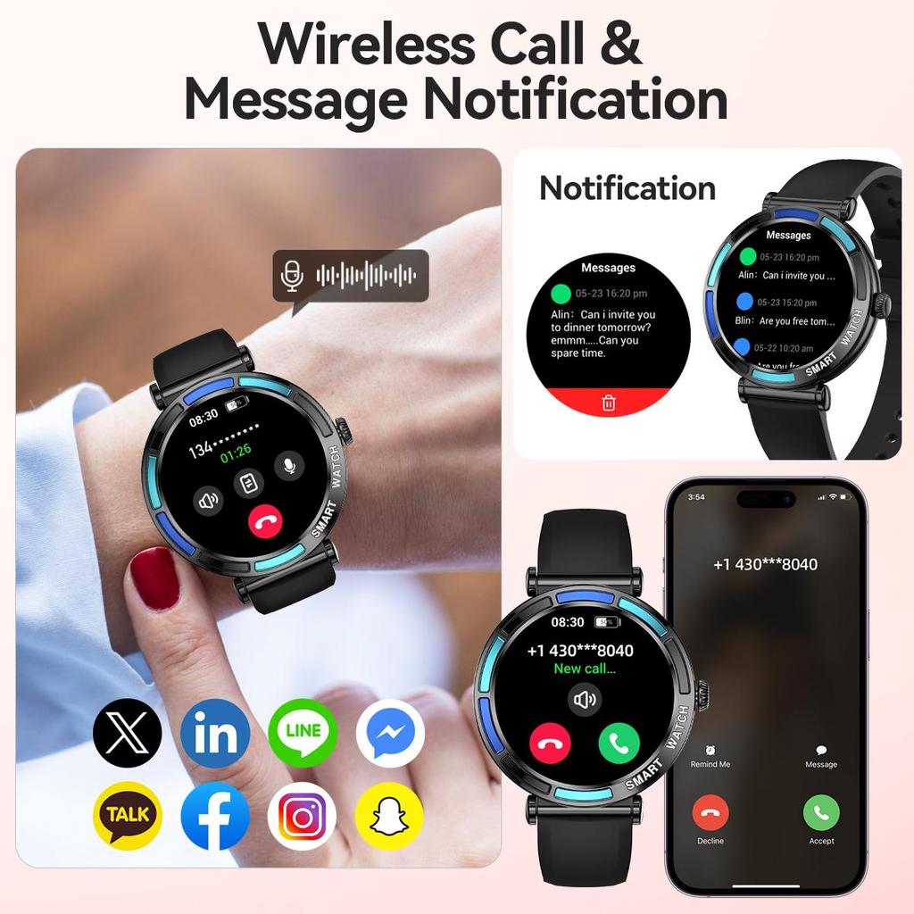 Smarte Uhren für Damen Android/iPhone, IP67 Wasserdicht Fitness Tracker Bluetooth Anrufe Herzfrequenz/SpO2 /100+ Sportmodelle