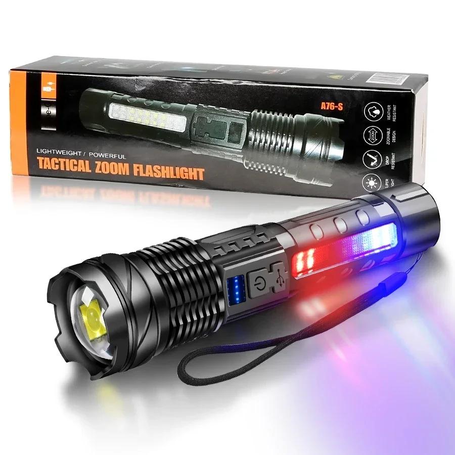 High Power 2000LM LED Flashlight Built-in Battery USB Rechargeable Strong Light Tactical Torch Outdoor Camping Hiking Lantern