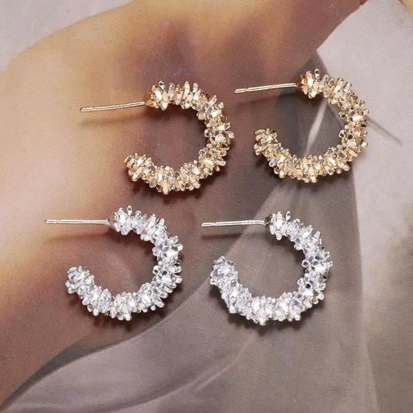 New Fashion Trend Unique Design Elegant Exquisite Irregular C Shape Earrings Female Jewelry Party Gift