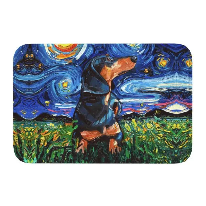 Custom Starry Night Dachshund Dog Doormat Anti-Slip Entrance Kitchen Bathroom Floor Door Mats Bedroom Balcony Carpet Rug