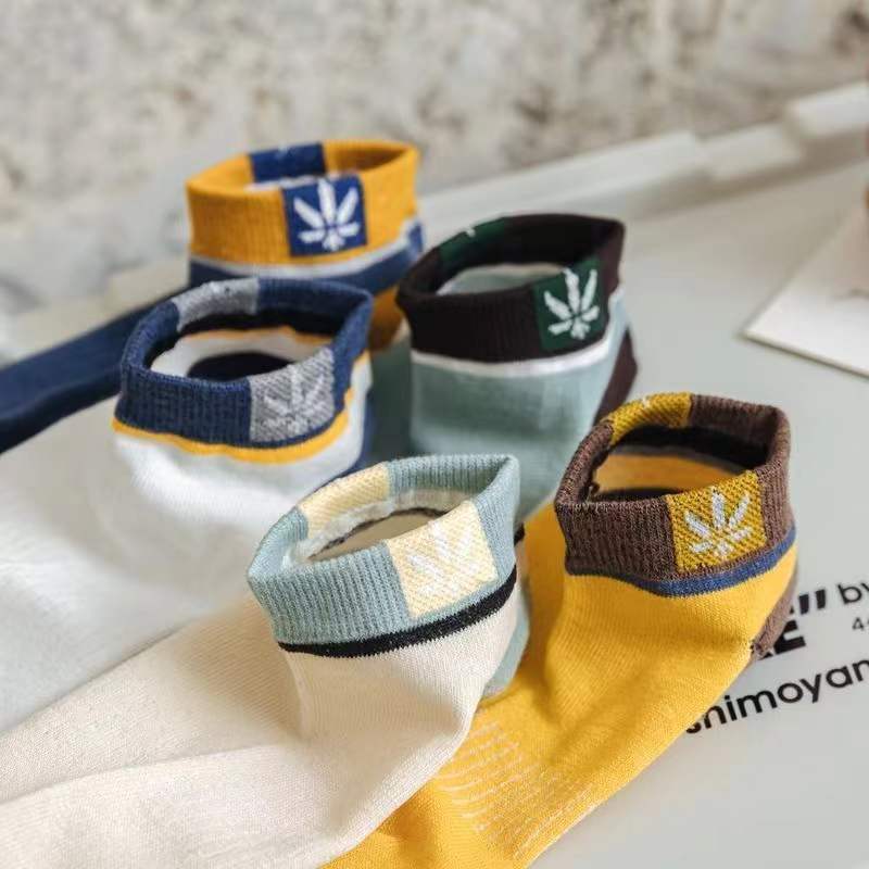 5/10/20 Pairs Unisex Color Block Side Label Boat Socks Soft Comfortable Breathable Odor Proof Sports Style Casual Couple Socks