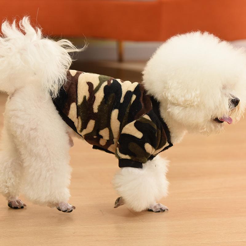 Maskáčová plyšová mikina pro bišonka: Roztomilé, odolné proti špíně, univerzální oblečení pro domácí mazlíčky na podzim a zimu