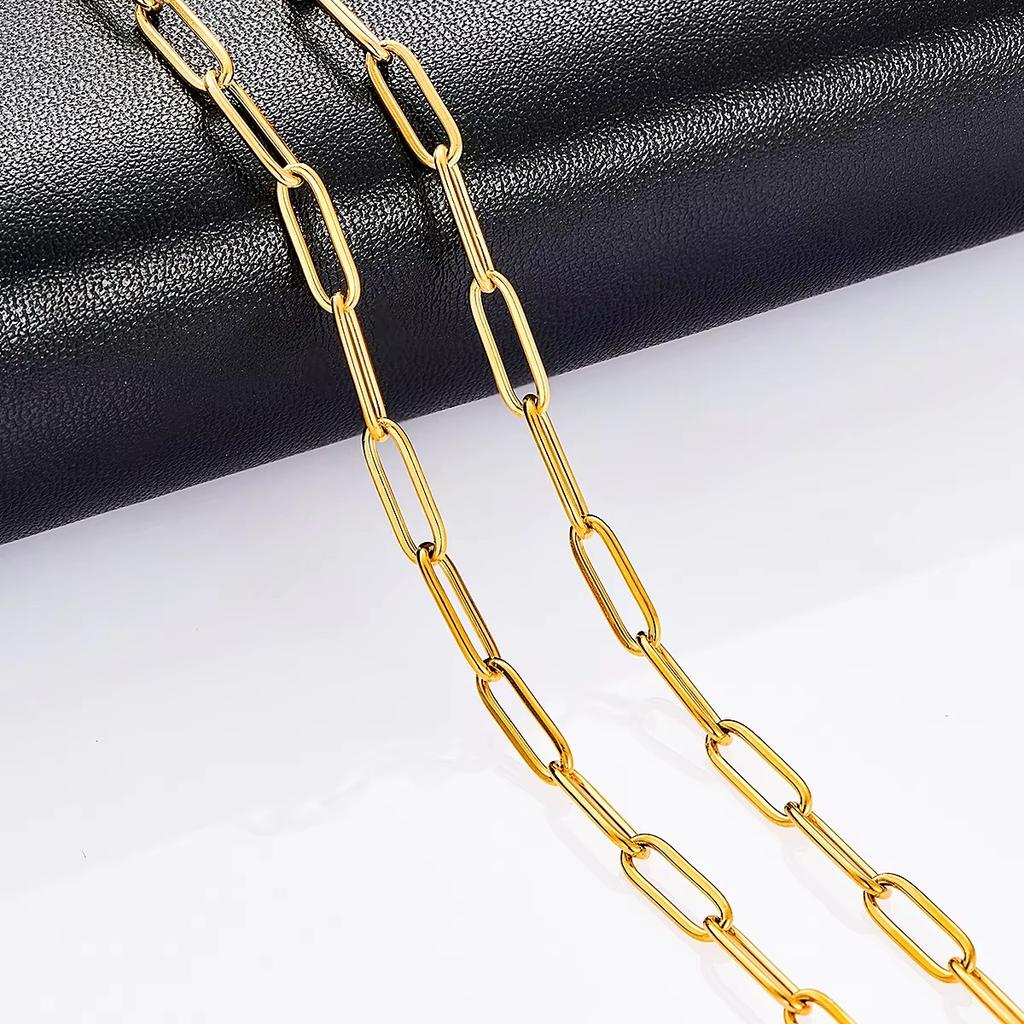 High Quality Gold/Silver Color Stainless Steel Paperclip Chain Men and Women Gift Ring Necklace