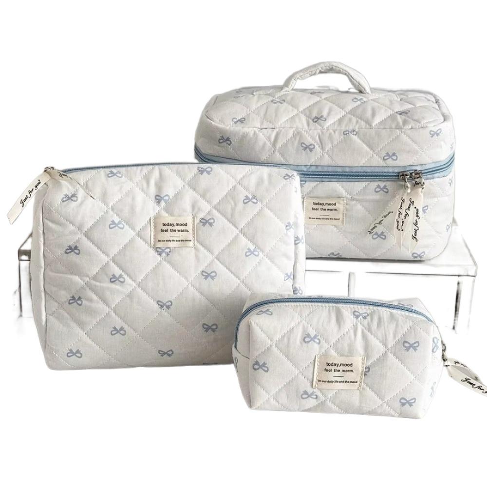 Fashion Blue Bow Women Cosmetic Bag Travel Pouch Large Capacity Storage Handbag Pencil Case 3 Type Makeup Bag Gifts
