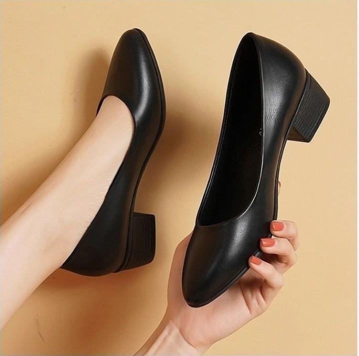 Stewardess work shoes women s black commuting soft leather soft sole tooling shoes interview dress professional shoes thick heel leather shoes 35 чёрный