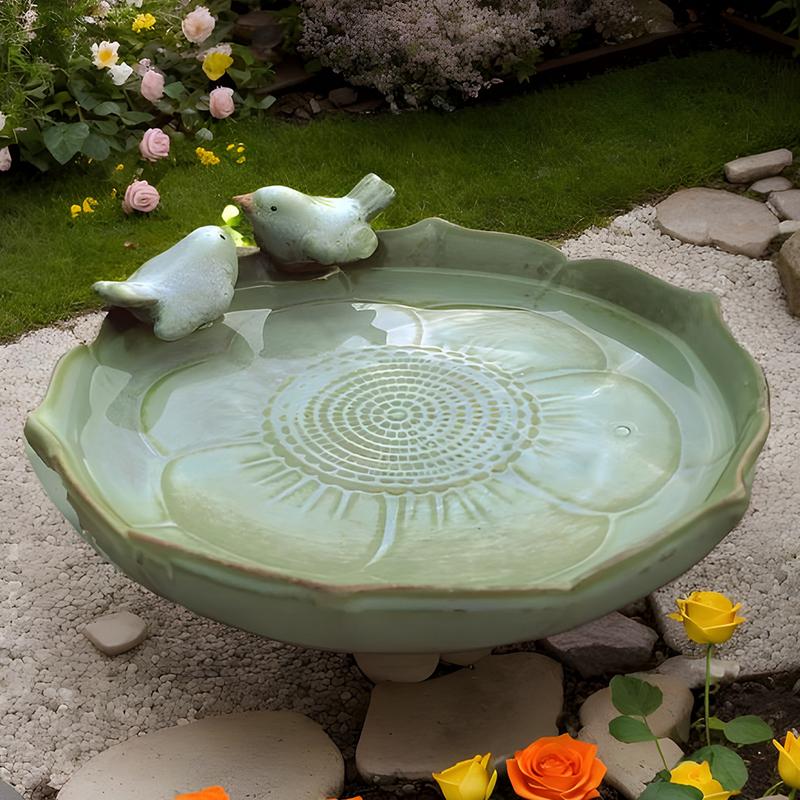 Ceramic Birdbath Bowl Bird Feeder Food Holder Container Bird Feeding Tray for Outdoor Garden Courtyard Decoration Bird Feeder