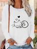 Women’s Cat Print Sweatshirt - Long Sleeve Pullover with Sleeping Kittens & Hearts