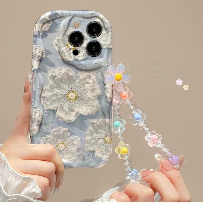 Art Flowers With Heart Chain Case For Redmi 15 15C Note 14 4G 13 12 PRO 5G Plus 10 8 11S 13C 14C 12C 12 13 A5 A3 10C Cover