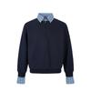 Mens Casual Layered-Style Zip-Up Polo Collar Sweatshirt Plain Color Loose Fit Cotton Blend Wear