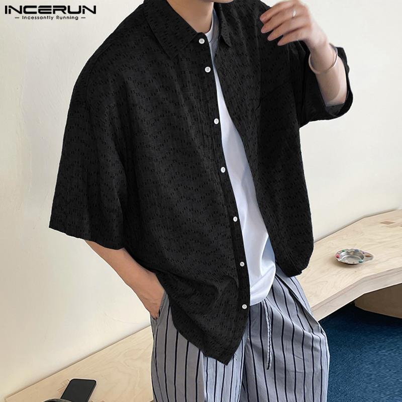 INCERUN Oversized Men Summer Lapel Neck Short Sleeve Buttons Print Casual Loose Shirts