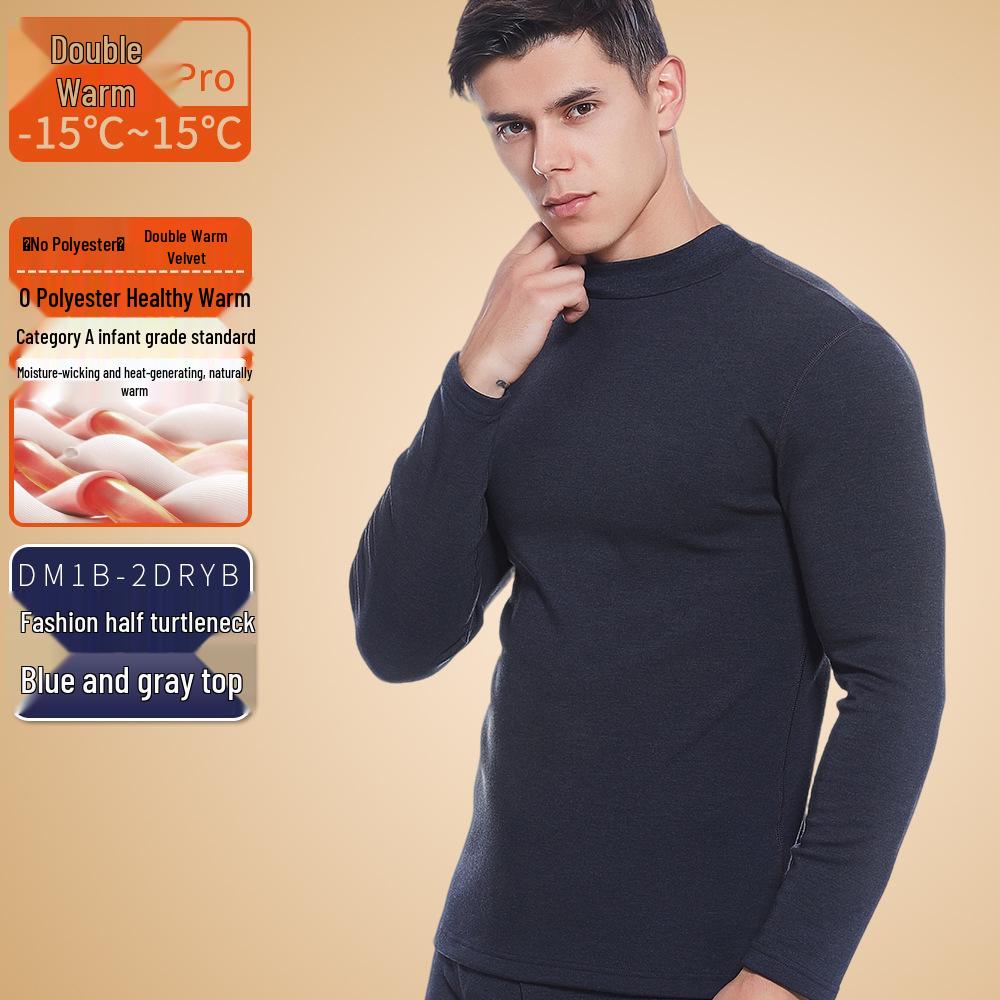 Men's Seamless Polyester Base Layer: No-Pill V-Neck, Round Neck, Mid-High Neck, Warm Autumn Top & Pants