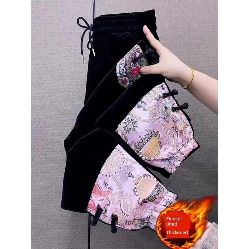 

Зимние флисовые брюки свободного кроя с высокой посадкой в национальном стиле Fleece-lined Pink M