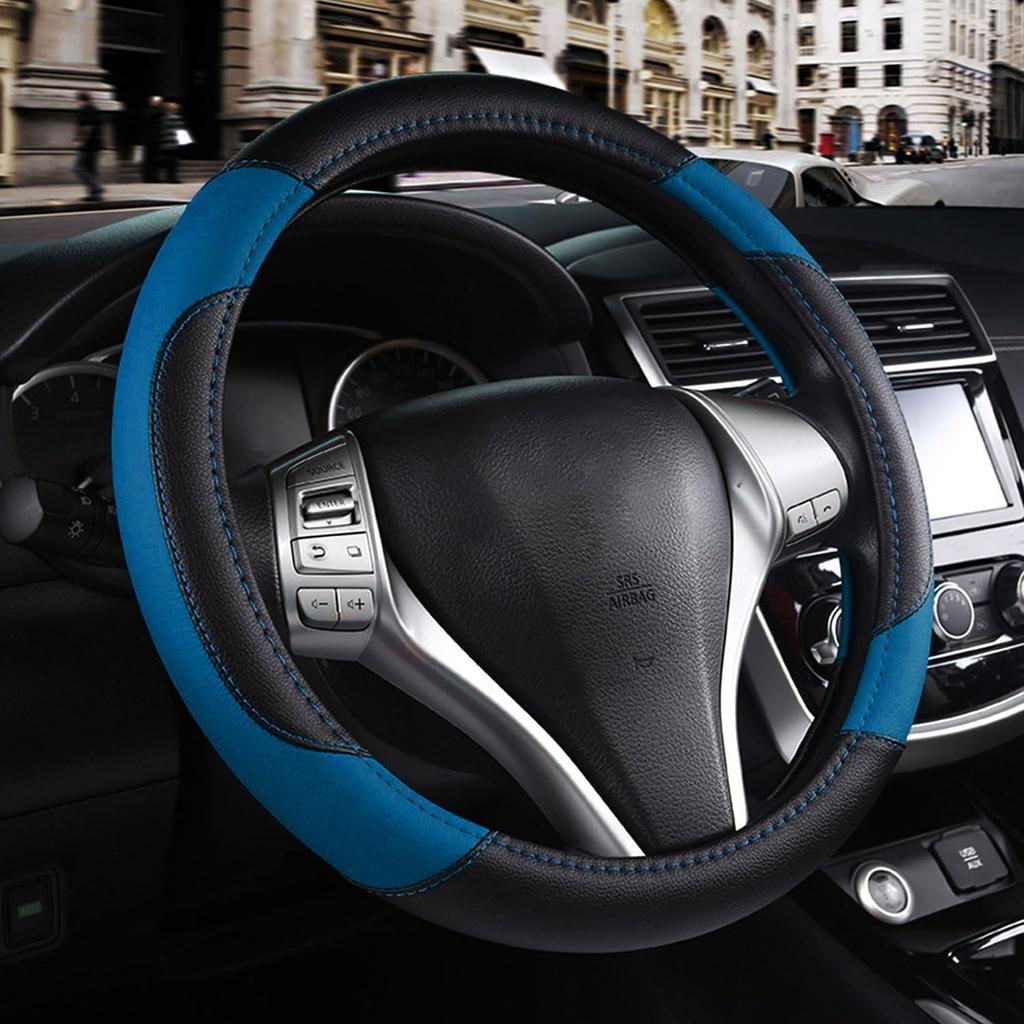 Leather Car Steering Wheel Cover, Non-Slip Car Wheel Cover, Protective Breathable Microfiber Leather, Universal Fit for Most Car