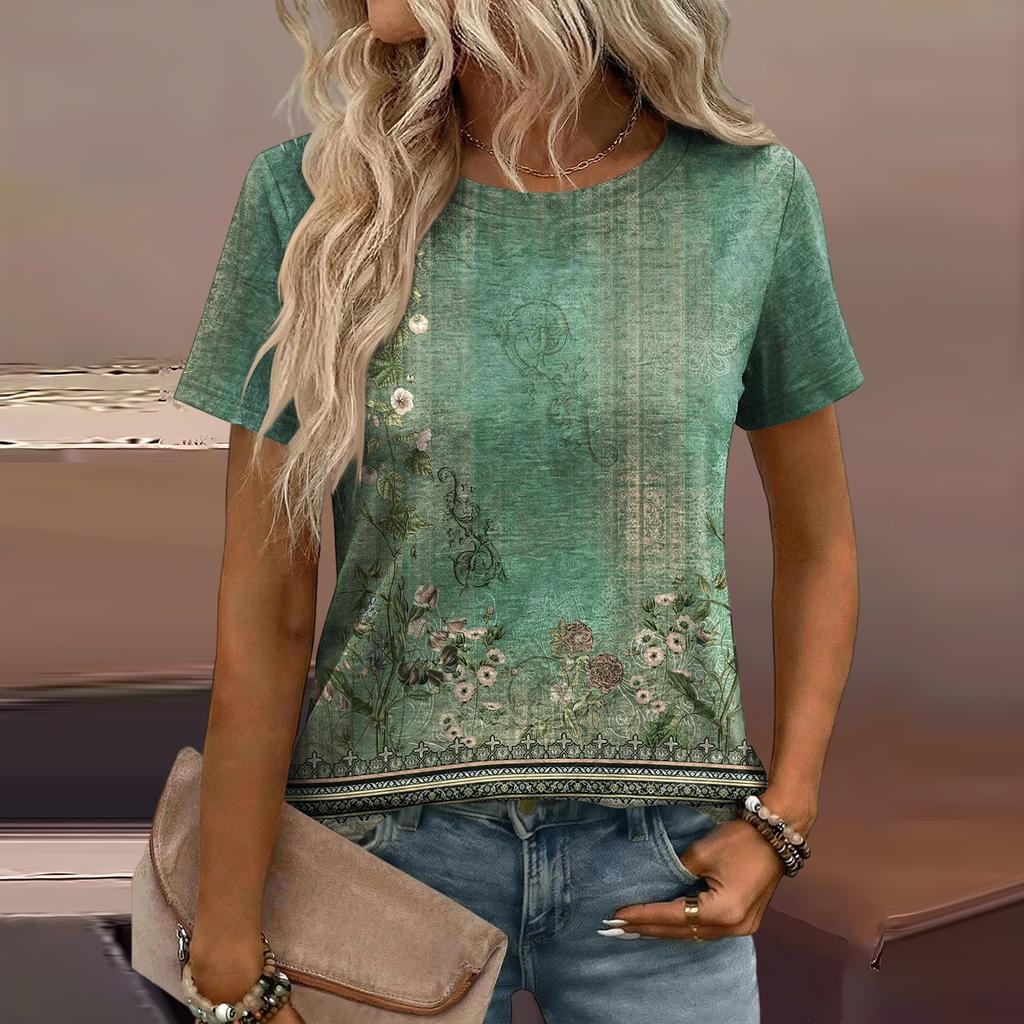 Damen Mode Lässiges Bedrucktes T-Shirt mit Lockerer Passform