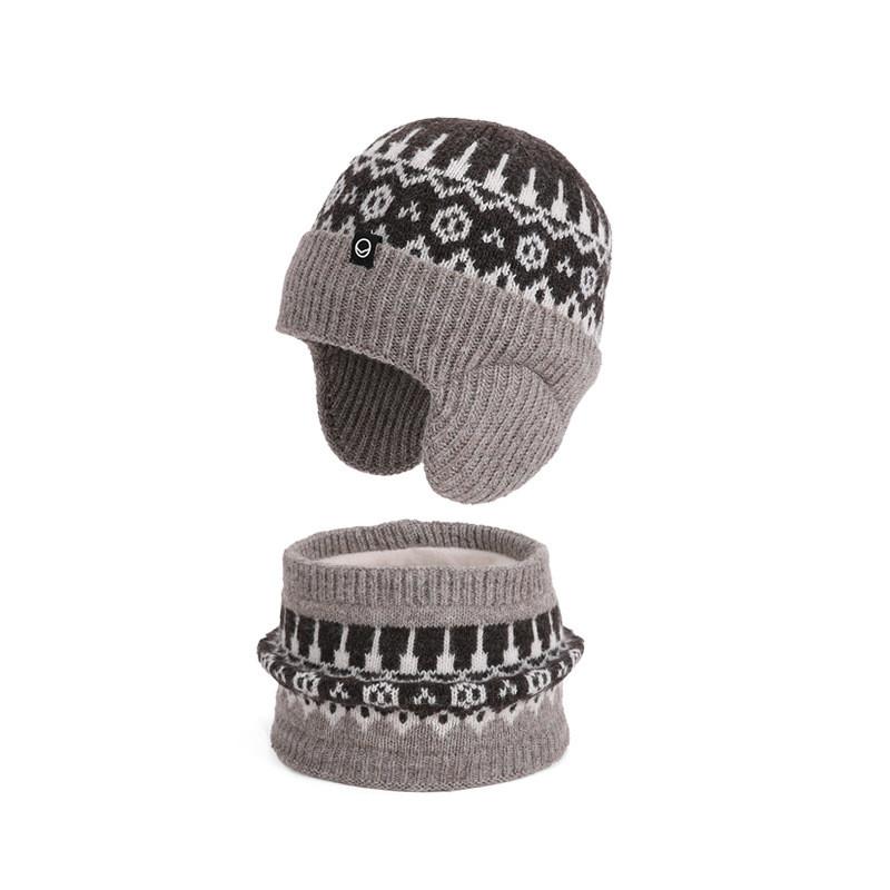 Kids Fleece Earmuff Knit Hat And Neck Warmer Set With Casual Style For Winter Activities хаки