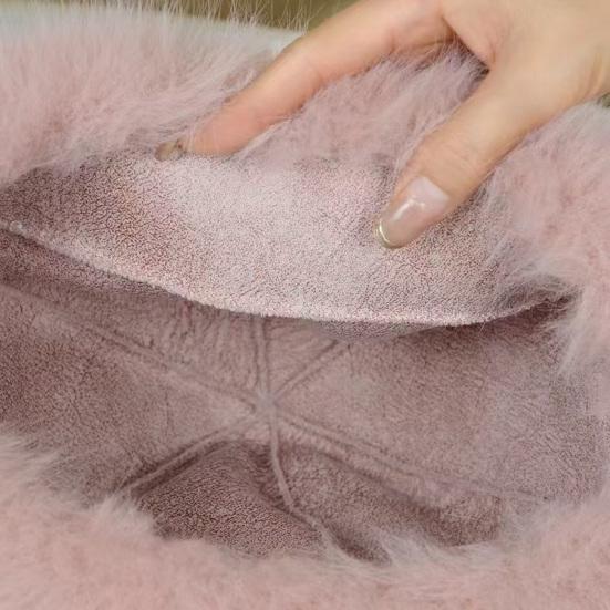 Faux Fur Winter Bucket Hat Solid Color Soft Texture Thickened Warm Plush Hat Gentle