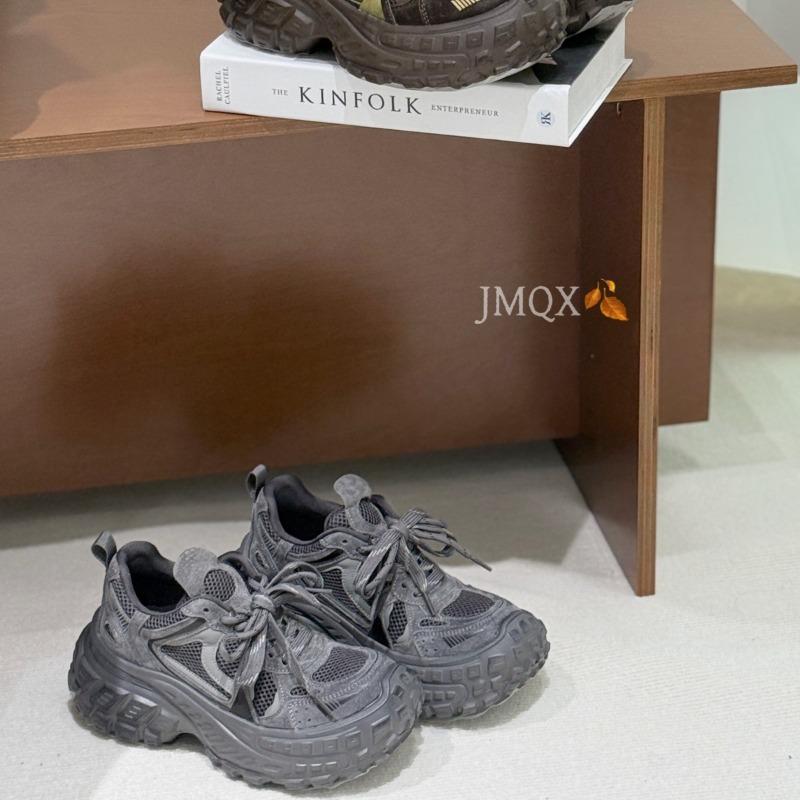 Leather Double Shoelaces Dad Shoes Women's Autumn New Thick-soled Heightening Women's Fashion Versatile Casual Sports Shoes Tide