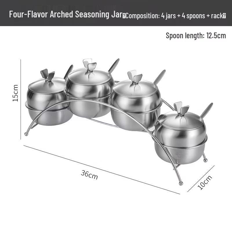 Gold Stainless Steel Seasoning Jar with Lid and Spoon - Korean Style, 304, for Home Kitchen