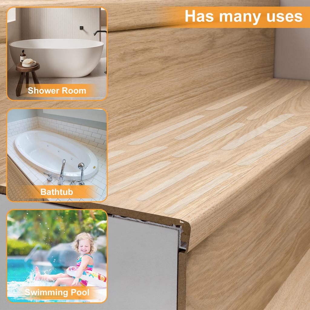 48 Pcs Non-Slip Bathtub Stickers Water-proof Safety Shower Stickers with Scraper Reusable Stripe Anti-Skid Bathtub Tape Shower