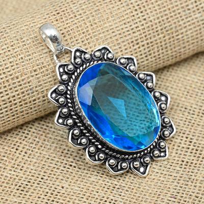 Pietra Preziosa Topazio Azzurro Gioielli in Argento Sterling 925 Fatti a Mano Ciondolo con Design Carino Per Regali
