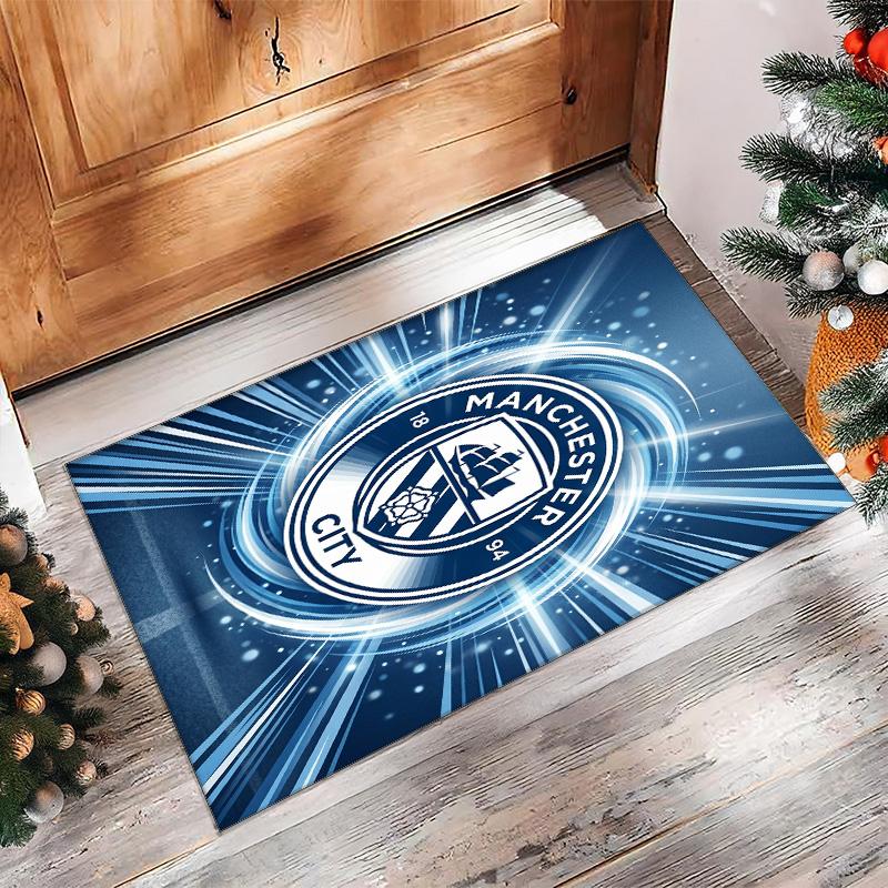 Manchester City Printed Flannel Area Rug Non Slip Soft Polyester Floor Carpet Indoor Decor Mat for Bedroom Living Room Sofa