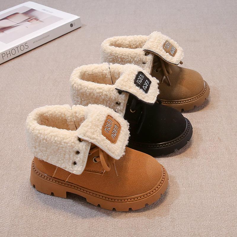 Winter Kids' Fleece-lined Lace-up Cotton Boots Short Boots for Girls Children's warm boots