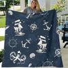 [Cozy Maritime Blanket] 1pc Soft & Warm Cozy Maritime-Themed Flannel Fleece Blanket | Compass & Sailing Print, All-Season Throw