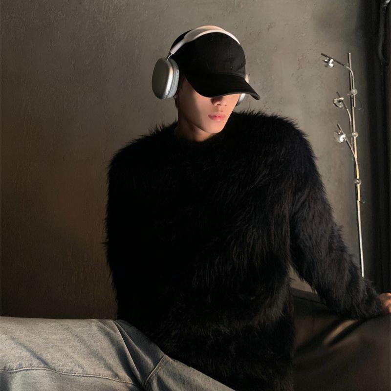 High-End Faux Mink Fur Men s Winter Sweater: Thick, Soft, Loose-Fit Round Neck Knitwear XXL