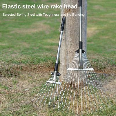 Stainless Steel Rake Telescopic Handle Ergonomic Design Simple Operation Leaf And Grass Clippings Rake