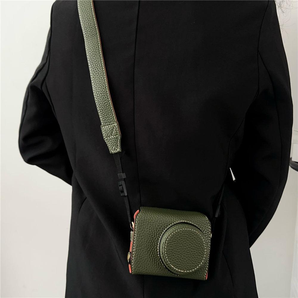 Luxuriöse handgefertigte PU-Ledertasche für Ricoh GR3 GR3X Unterseite offen Ganzkörperabdeckung mit Riemen