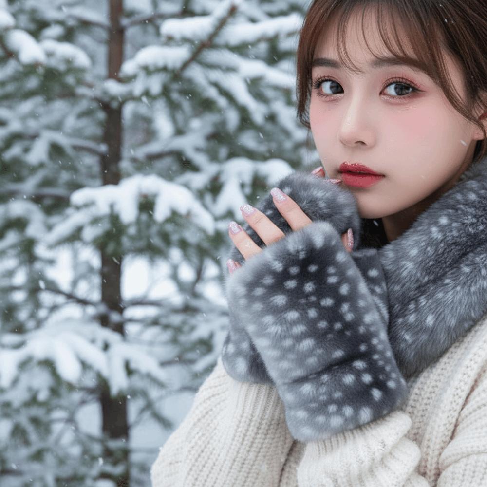 Elastic Cuff Half Finger Mittens Fleece Lined Plush Wrist Sleeve Fingerless Furry Gloves  Teens