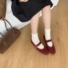Retro flat-bottomed suede Mary Jane single shoes fairy shoes 2025 new spring, autumn and winter red gentle evening shoes