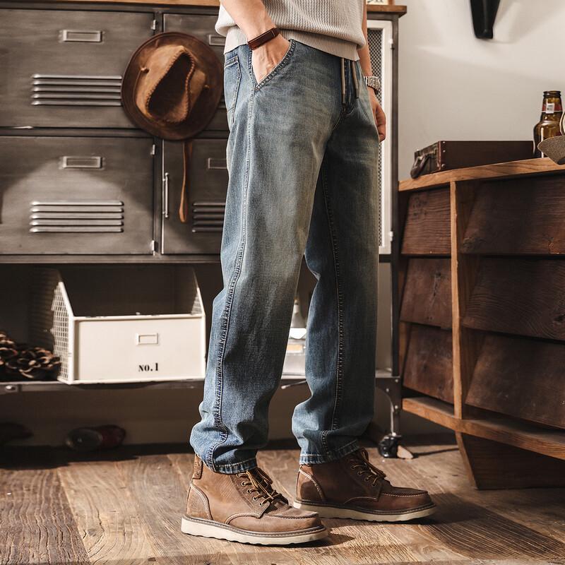 Jie Leinor Men s Washed Straight Loose Jeans 30 синий