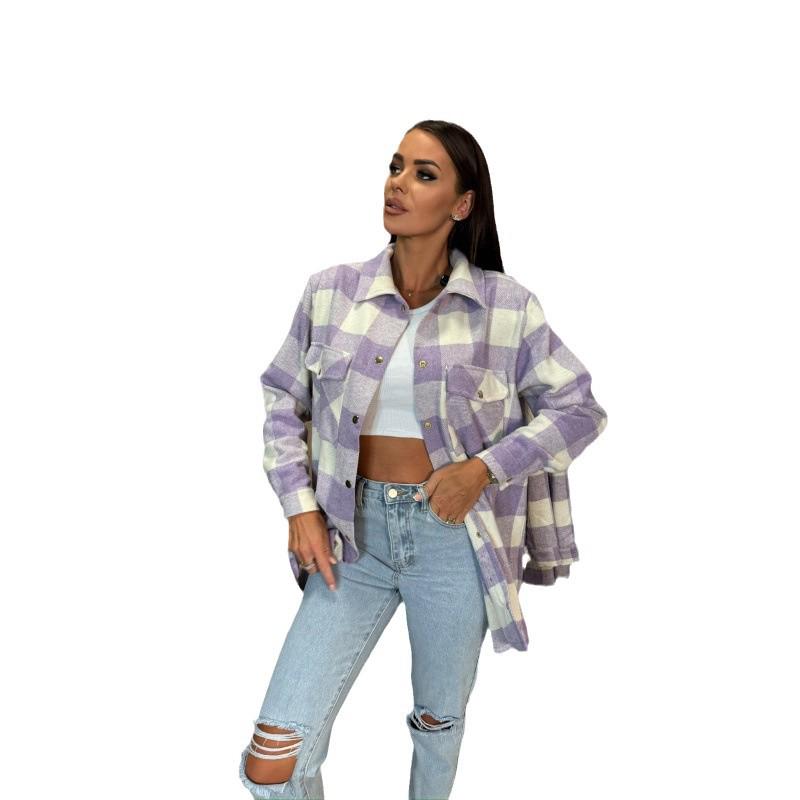 2024 Herbst Europäische & Amerikanische Mode Kariertes Hemd mit Umlegekragen