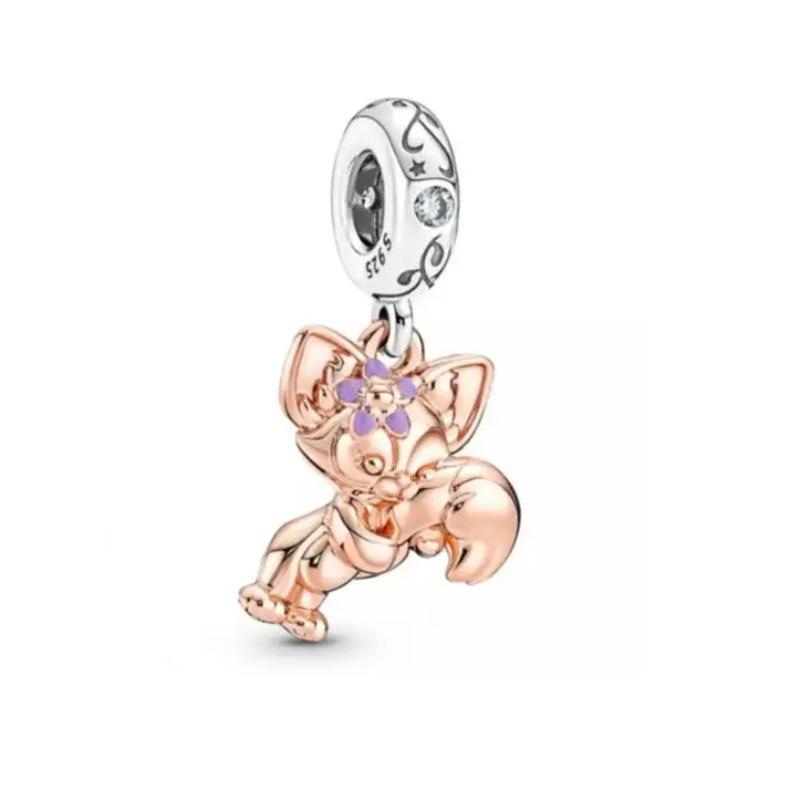 Miniso Disney 925 Silver Charms Bracelet Cute Cartoon Bear Dog Cat Fish DIY Bead Jewelry Women Accessories