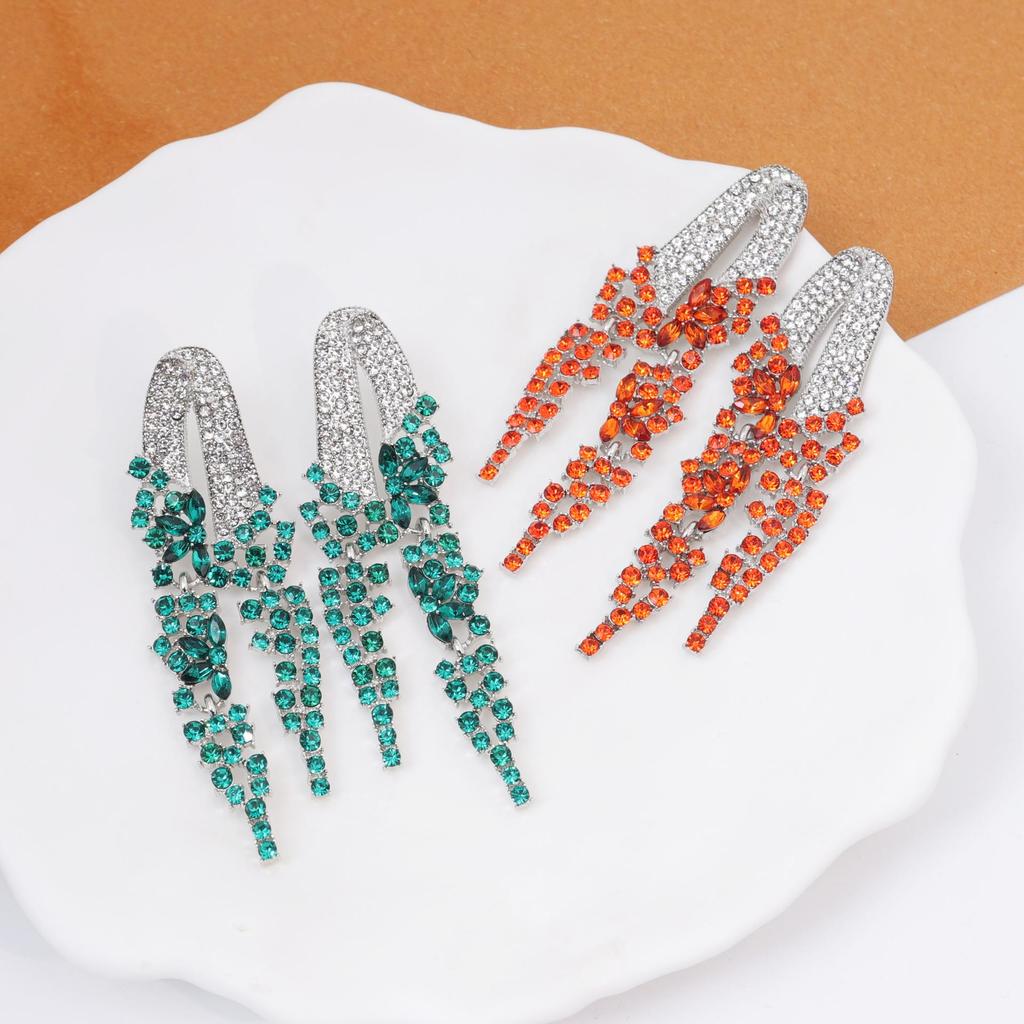 Luxury Colored Gem Tassel Earrings: High-End Diamond Long Dangle Earrings for Evening Gowns