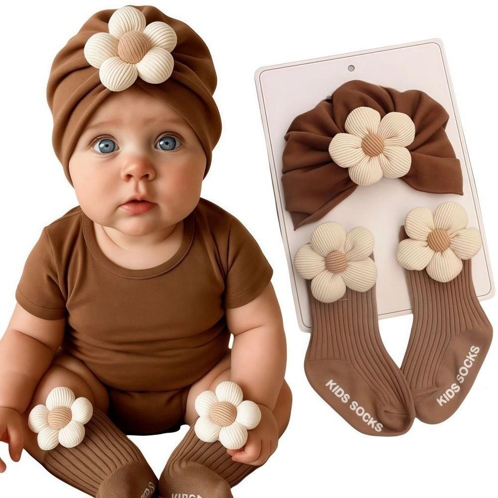 

Breathable Socks Cap Set Lightweight Combination Hat Socks Newborn Hat Socks Set Baby Boy and Girl кавовий