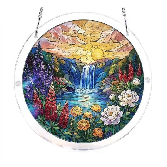 Acryl Puzzlesonnensammler, Lebensbaum/Blumen im Buntglas-Stil Fensterhänge-Dekoration, DIY Sonnensammler-Set für Zuhause, Garten