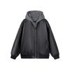 Autumn Men Black Coffee Faux Leather Jacket Men Hooded Pu Coats Men Fake Two Piece Outerwear Men Streetwear Moto Jacket