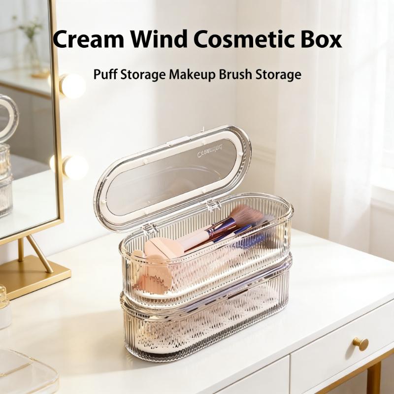 1pc Acrylic Cosmetic Brush Storage Box Transparent Makeup Brush Organizer Dustproof Holder Vanity Bathroom Accessories with Lid