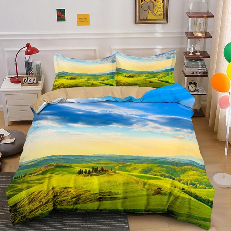 Three-Piece Beautiful Landscape 3D Bedding Grassland Printing Quilt Cover Home Textile