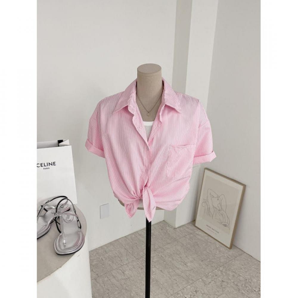 Honey J Men S Stripe Collar Pocket Short Sleeve Shirt 2 colorS