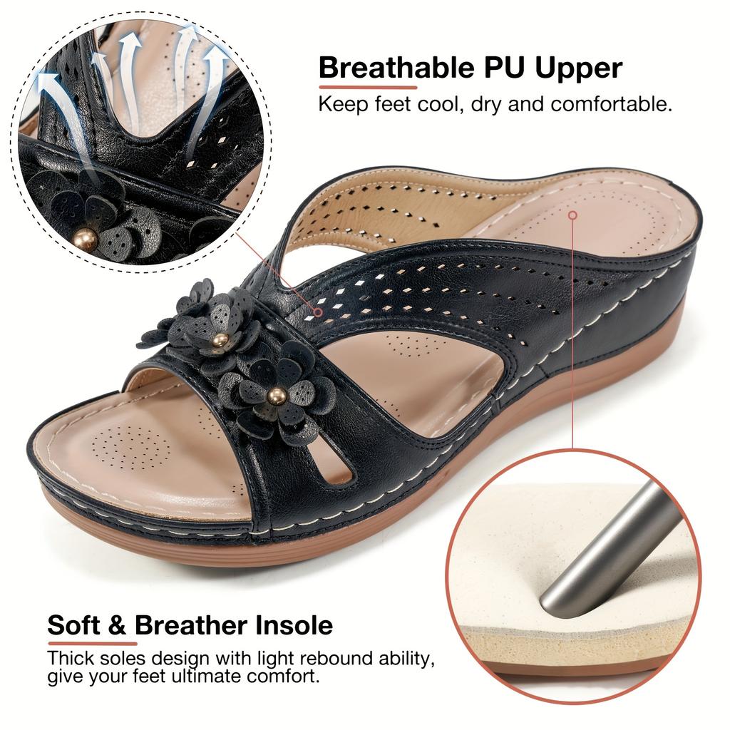 Women's Flowers Decor Slide Sandals, Casual Open Toe Arch Support Shoes, Comfortable Summer Outside Slides