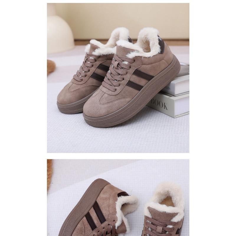 Dámské tenisky na platformě inspirované sportovní obuví, zimní boty podšité umělou kožešinou, retro módní ležérní teplé nazouvací boty pro ženy